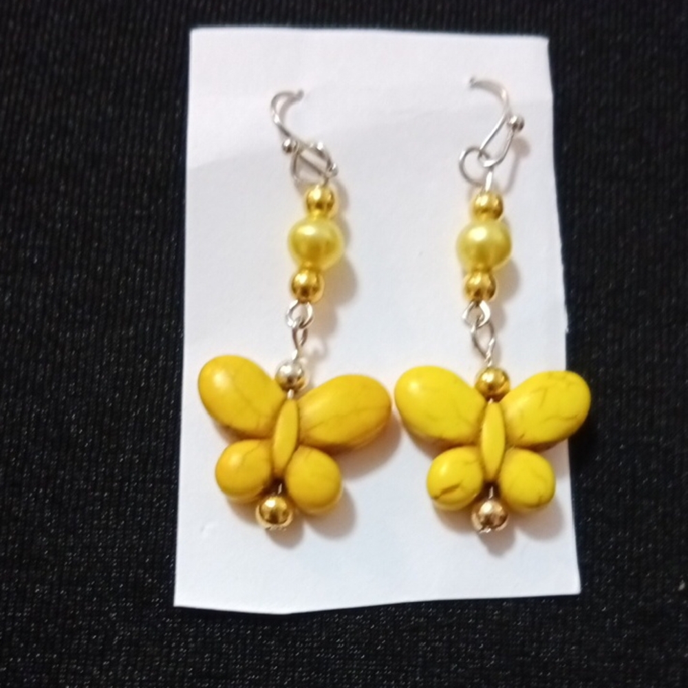 Handmade Yellow Butterfly Dangle Earrings